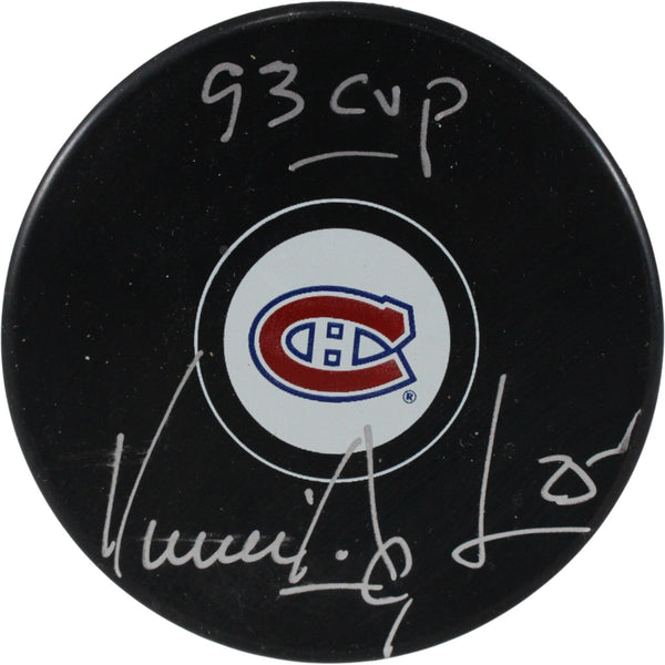 Vincent Damphousse Autographed Montreal Canadians Logo Puck 93 Cup JSA 53981
