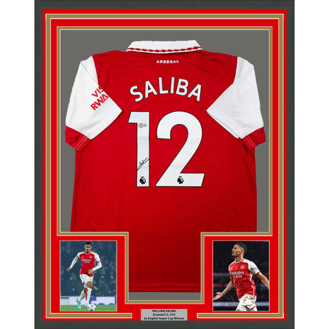 Framed Autographed/Signed William Saliba 33x42 Arsenal Red Jersey Beckett COA