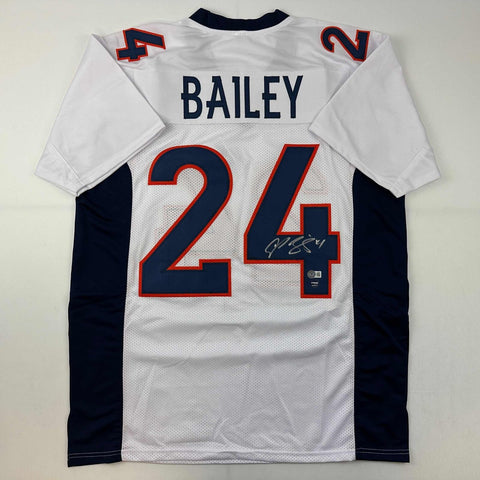 Autographed/Signed Champ Bailey Denver White Football Jersey Beckett BAS COA
