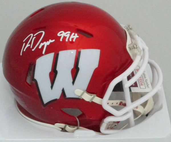 WI Badgers RON DAYNE Signed Riddell FLASH Mini Helmet AUTO w/ '99 Heisman JSA