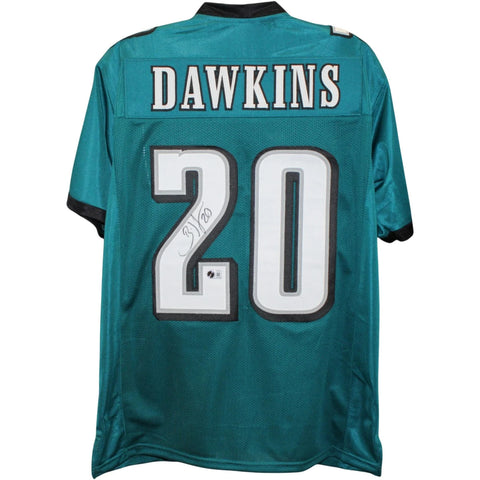 Brian Dawkins Autographed/Signed Pro Style Green Jersey Beckett Witness 58597
