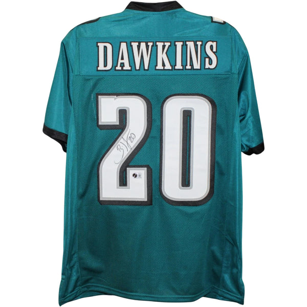 Brian Dawkins Autographed/Signed Pro Style Green Jersey Beckett Witness 58597