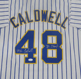 Brewers MIKE CALDWELL Signed Custom Replica Pin Stripe Retro Jersey AUTO - JSA