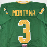 Autographed/Signed Joe Montana Notre Dame Green College Jersey JSA COA