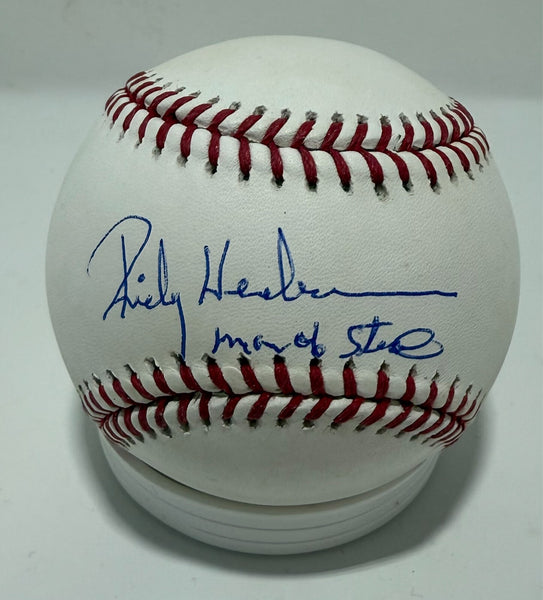 Oakland Athletics RICKEY HENDERSON Signed MLB Baseball AUTO w/ Man of Steal JSA