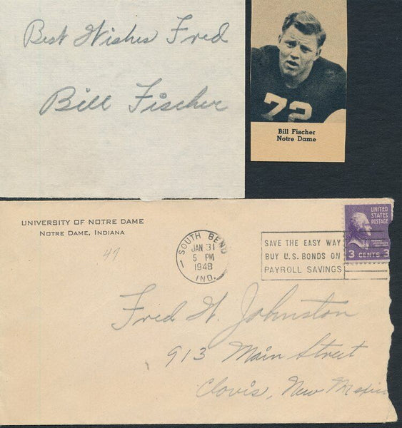 Bill Fischer Notre Dame 1948 All-American Football Signed Cutout w/ Pic 144206