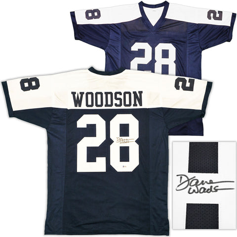 COWBOYS DARREN WOODSON AUTOGRAPHED BLUE & WHITE THROWBACK JERSEY BECKETT 230011
