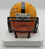 Rocky Bleier HOF Signed/Inscr Yellow Mini Helmet Steelers Beckett Witness 191555