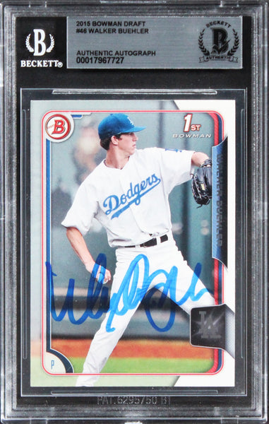 Dodgers Walker Buehler Authentic Signed 2015 Bowman Draft #46 Card BAS Slabbed