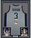 Framed Autographed/Signed Allen Iverson 33x42 Georgetown Grey Jersey JSA COA
