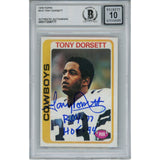 Tony Dorsett Autographed 78 Topps ROY HOF Grade 10 Trading Card Beckett 45938