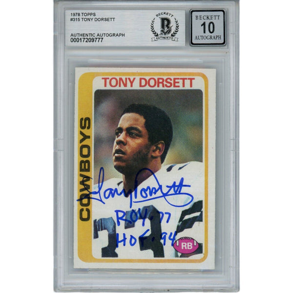 Tony Dorsett Autographed 78 Topps ROY HOF Grade 10 Trading Card Beckett 45938
