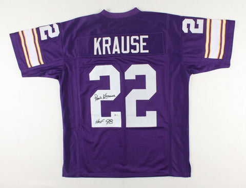 Paul Krause Signed Minnesota Viking Jersey Inscrd HOF 98 (Beckett) 8xPro Bowl DB