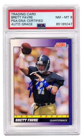 Brett Favre Signed 1991 Score Rookie Football Card #611 (PSA Slab/ Auto Grade 8)