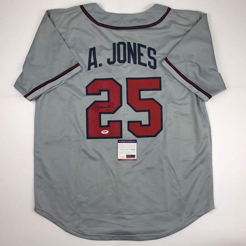 Autographed/Signed ANDRUW JONES Atlanta Grey Baseball Jersey PSA/DNA COA Auto