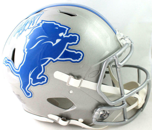 Adrian Peterson Signed Detroit Lions F/S Speed Authentic Helmet- Beckett W *Blue