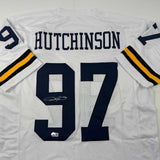 Autographed/Signed Aidan Hutchinson Michigan White Jersey Beckett BAS COA