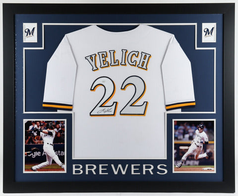 Christian Yelich Signed Milwaukee Brewers 35"x43" Framed Jersey /JSA 2018 NL MVP