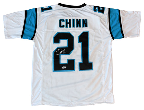 JEREMY CHINN AUTOGRAPHED SIGNED CAROLINA PANTHERS #21 WHITE JERSEY BECKETT
