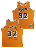Showtime Lakers (6) Johnson, Worthy, Rambis +3 Signed Yellow M&N Jersey BAS Wit