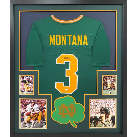 Joe Montana Autographed Signed Framed Notre Dame 4P Jersey JSA