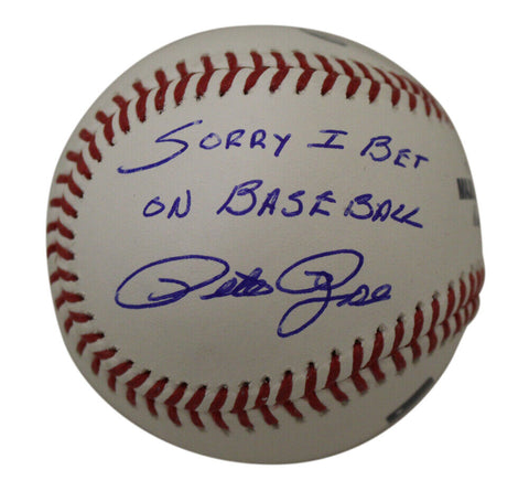 Pete Rose Autographed Cinncinnati Reds OML Baseball Sorry I Bet JSA 39002