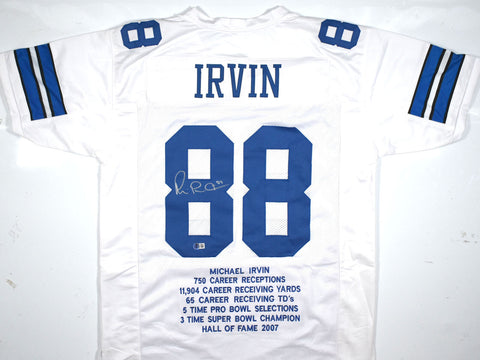 Michael Irvin Autographed White Pro Style Stat Jersey - Beckett W Hologram