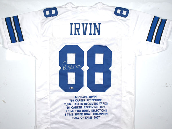 Michael Irvin Autographed White Pro Style Stat Jersey - Beckett W Hologram