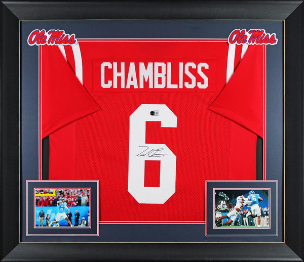 Ole Miss Trinidad Chambliss Authentic Signed Red Pro Style Framed Jersey BAS