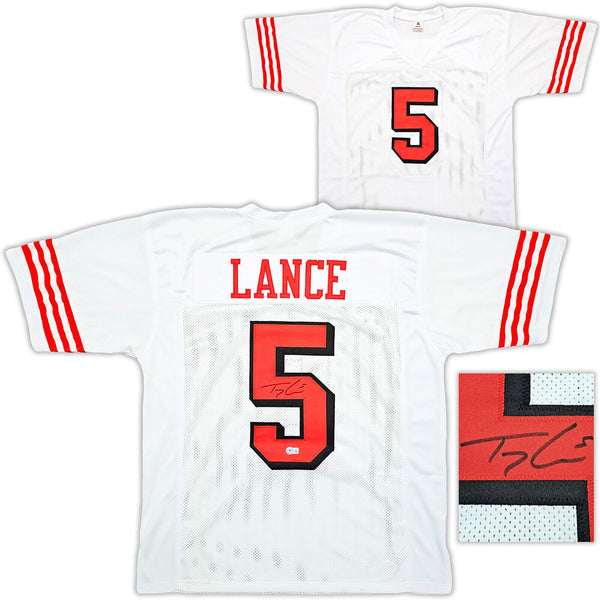 SAN FRANCISCO 49ERS TREY LANCE AUTOGRAPHED WHITE JERSEY BECKETT WITNESS 215021