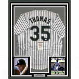 FRAMED Autographed/Signed FRANK THOMAS 33x42 Chicago Pinstripe Jersey JSA COA