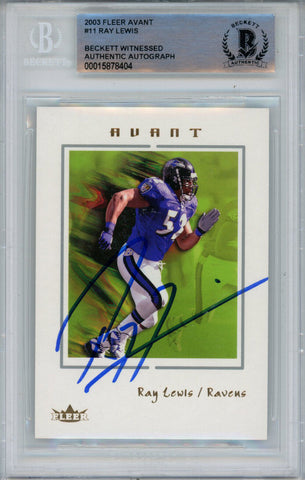 Ray Lewis Autographed 2003 Fleer Avant #11 Trading Card Beckett Slab 43369
