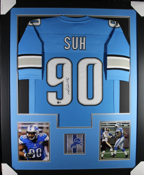 NDAMUKONG SUH (Lions blue TOWER) Signed Autographed Framed Jersey Beckett