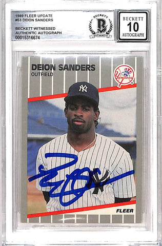 Deion Sanders Signed 1989 Fleer #U-53 Trading Card 10 Auto Beckett 42653