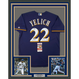 Framed Autographed Christian Yelich 33x42 MVP Milwaukee Brewers Jersey JSA COA