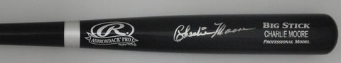 Brewers CHARLIE MOORE Signed Rawlings Big Stick Name Engraved Black Bat AUTO JSA