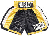 FLOYD MAYWEATHER JR. AUTOGRAPHED BLACK & GOLD BOXING TRUNKS BECKETT 221640
