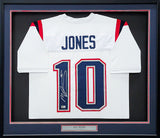 NEW ENGLAND PATRIOTS MAC JONES AUTOGRAPHED FRAMED WHITE JERSEY BECKETT QR 202404