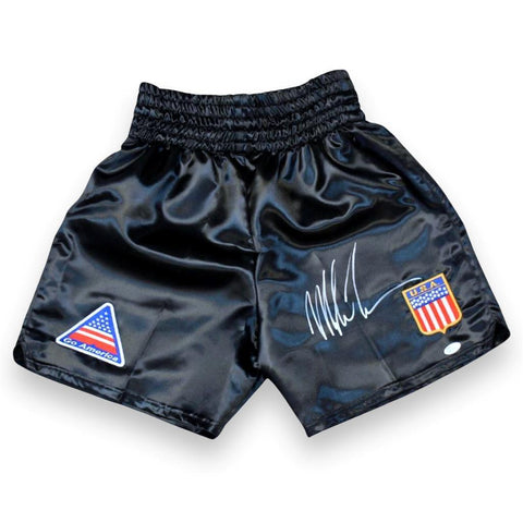 Mike Tyson Autographed Signed Black Trunks - JSA Witnessed Authenticated