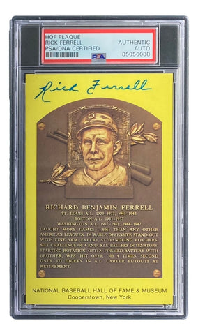 Rick Ferrell Signed 4x6 Boston Red Sox HOF Plaque Card PSA/DNA 85026088