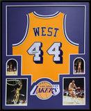 FRAMED L.A. LAKERS JERRY WEST AUTOGRAPHED SIGNED JERSEY JSA COA