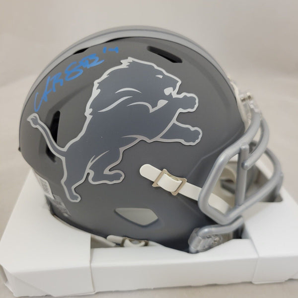 AMON RA ST BROWN SIGNED DETROIT LIONS SLATE SPEED MINI HELMET BECKETT QR