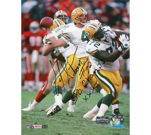 Earl Dotson Signed Green Bay Packers Unframed 8x10 Dotson/Favre Photo - SB Champ