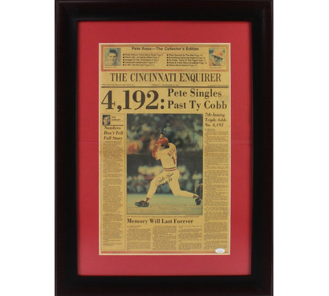 Pete Rose Signed Cincinnati Reds Framed The Cincinnati Enquirer Newspaper w/ Ins