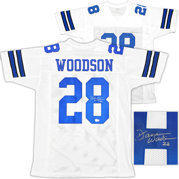DALLAS COWBOYS DARREN WOODSON AUTOGRAPHED WHITE JERSEY BECKETT BAS QR 230010