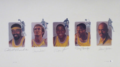 LAKERS LEGENDS AUTOGRAPHED LITHOGRAPH 5 SIGS CHAMBERLAIN AP /165 BECKETT 195249