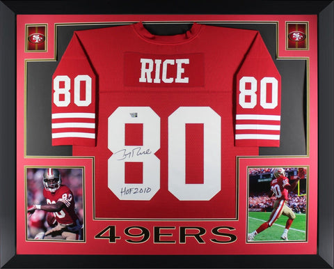 Jerry Rice Autographed 49ers Mitchell & Ness HOF 2010 Framed Jersey Fanatics COA