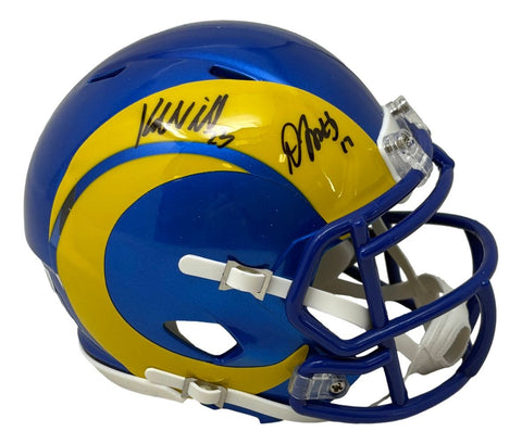 Davante Adams Kyren Williams Signed Los Angeles Rams Mini Speed Helmet BAS