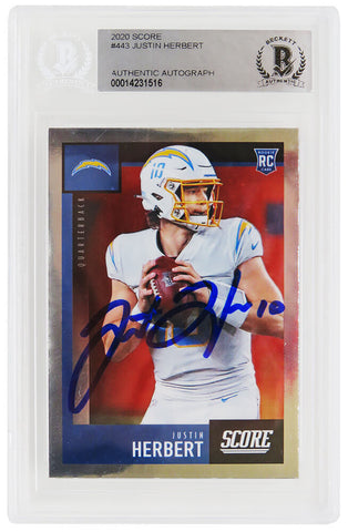 Justin Herbert Signed Chargers 2020 Score Rookie Card #443 - (Beckett Slabbed)
