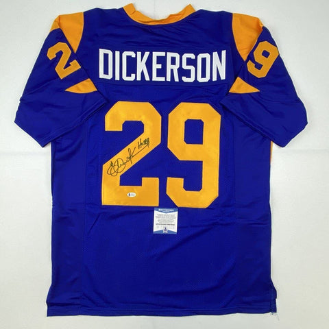 Autographed/Signed Eric Dickerson HOF 99 Los Angeles LA Blue Football Jersey Bec
